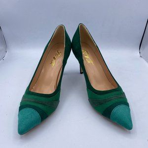 A FOWT green pointy toe stilettos heels pumps shoes
